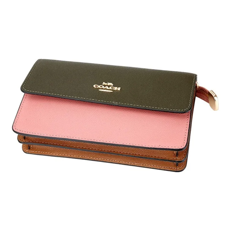 COACH Foldover Artificial Leather Wallets Clutches Small Size Women's Pink Green Multicolor-4