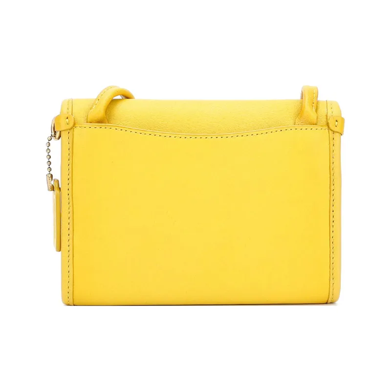 COACH Turnlock Solid Color Leather Wallet Crossbody Bag Women's Macaron Color Series/Candy Yellow-2