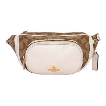 COACH Court Canvas With Leather Shoulder Bag, Crossbody Bag, Sling Bag, Fanny Pack Medium Size Women's White Khaki