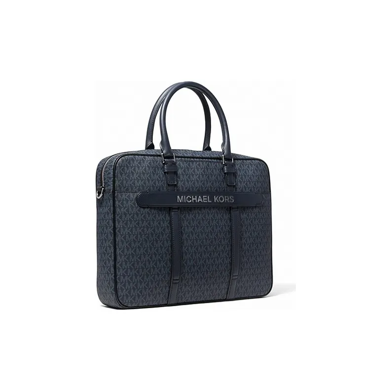 MICHAEL KORS Hudson Artificial Leather Briefcase, Handbag Men's Dark Blue-5