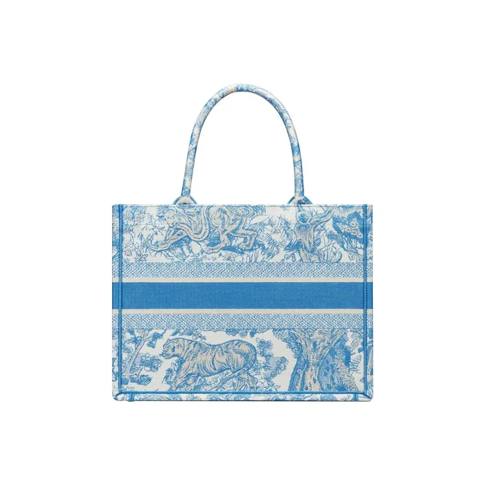 DIOR BookTote Canvas Canvas Bag Tote Bag Shopping Bag Handbag Medium Size Women's Cornflower Blue-1