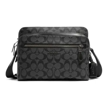 COACH West Coated Canvas And Refined Calfskin Camera Bag, Crossbody Bag, Shoulder Bag Men's Charcoal Black