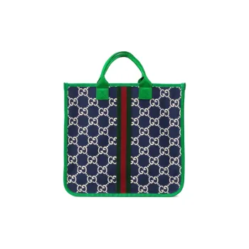 GUCCI Cotton Pique Patchwork Tote Bag Shopping Bag Handbag Regular Kids' Dark Blue/Green