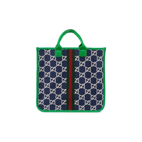 GUCCI Cotton Pique Patchwork Tote Bag Shopping Bag Handbag Regular Kids' Dark Blue/Green