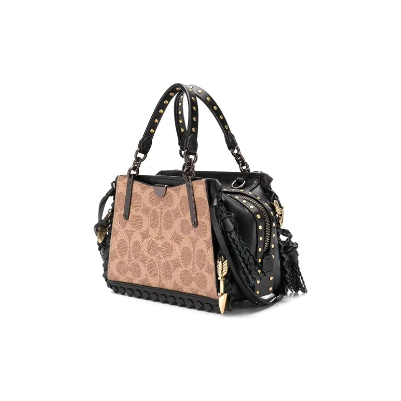COACH Dreamer Leather Shoulder Bag, Crossbody Bag, Handbag Small Size Women's Black & Brown Monogram-1