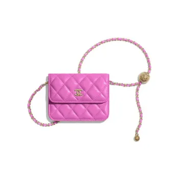 CHANEL Lambskin Flap Bag Waist Chain Bag Women's Pink