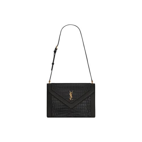 SAINT LAURENT skirt Crocodile Embossed Envelope Bag Chain Crossbody Bag Shoulder Bag Women's Black