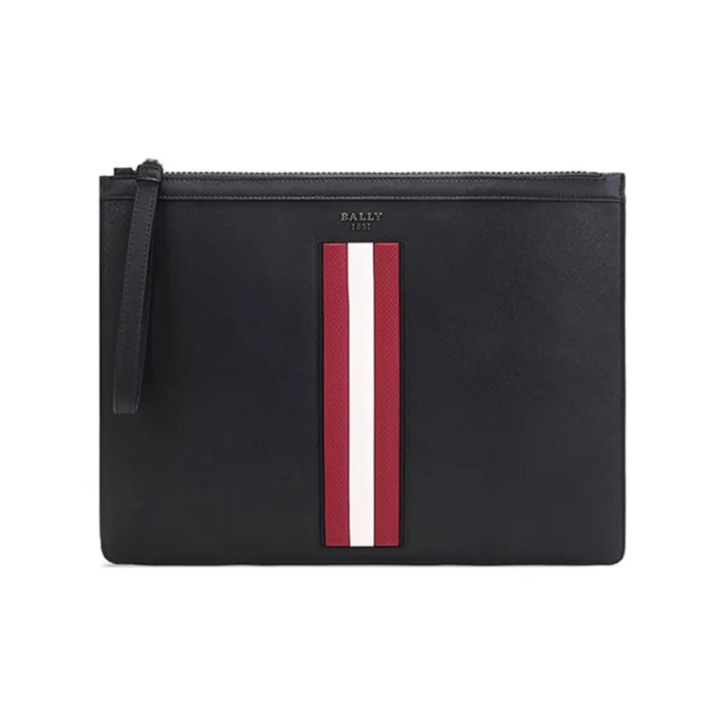 BALLY BOLLIS Cow Leather Coin Purse Clutch Large Size Men's Black-0
