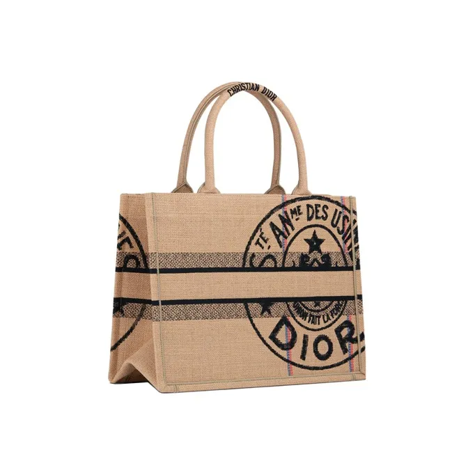 DIOR BookTote Beige Canvas Tote Bag, Shopping Bag, Handbag Medium Size Women's Yellow-2