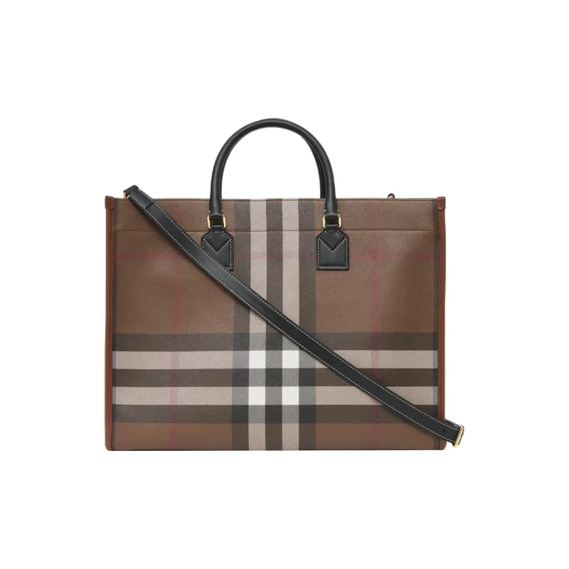 Burberry Check And Leather Freya Tote Bag Medium Dark Birch Brown-3