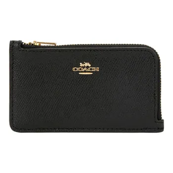COACH Leather Card Holder Wallet Clutches Small Size Women's Black
