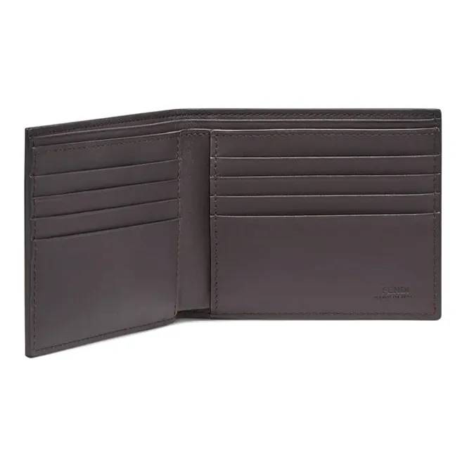 FENDI Coated Canvas With Leather Cropped Double Fold Wallet Men's Brown-2
