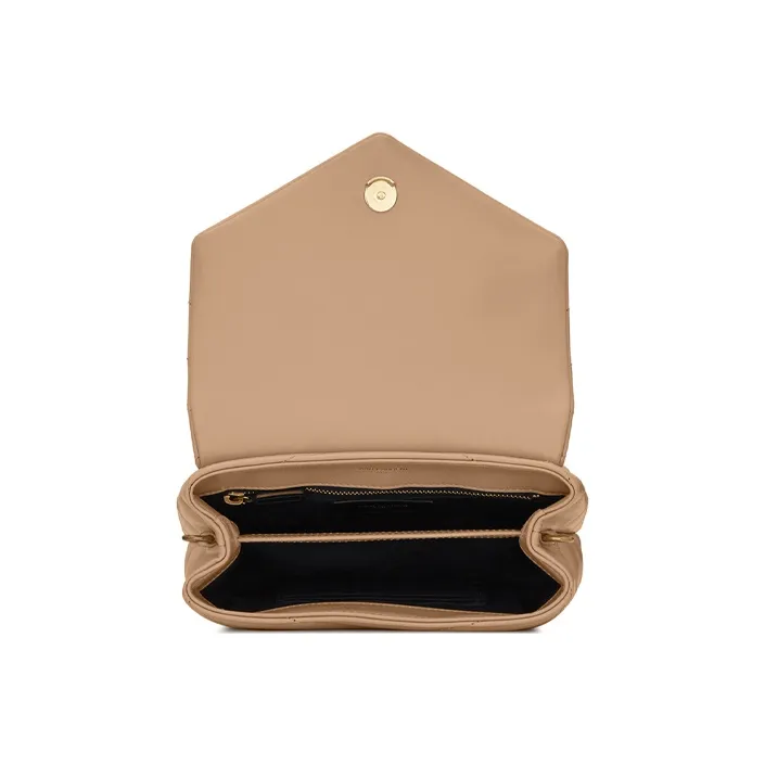 SAINT LAURENT Quilted Leather Crossbody Bag, Shoulder Bag Women's Dark Beige-5