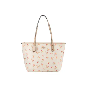 COACH City Zip Tote Leather Tote Bag Shopping Bag Handbag Shoulder Bags Large Size Women's Beige