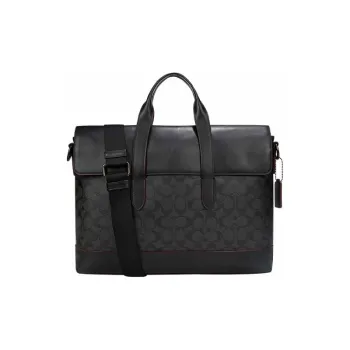 COACH Hamilton With Leather Laptop Bags Briefcase Shoulder Bag Crossbody Bag Handbag Large Size Men's Charcoal Black