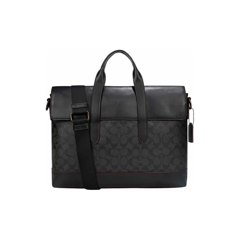 COACH Hamilton With Leather Laptop Bags Briefcase Shoulder Bag Crossbody Bag Handbag Large Size Men's Charcoal Black-0