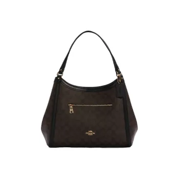 COACH Kristy Canvas With Leather Bucket Bag, Crossbody Bag, One Shoulder Handbag Large Size Women's Dark Brown