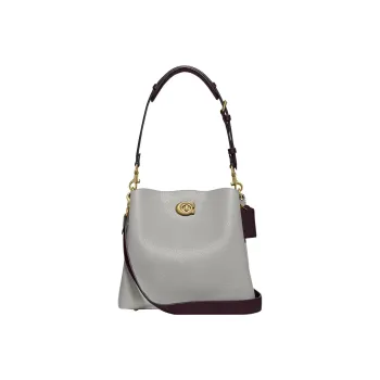 COACH Willow Pebbled Leather Bucket Bag, Handbag, Crossbody Bag Women's Gray & Black