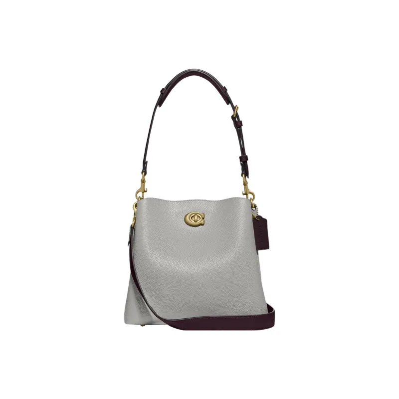 COACH Willow Pebbled Leather Bucket Bag, Handbag, Crossbody Bag Women's Gray & Black-0