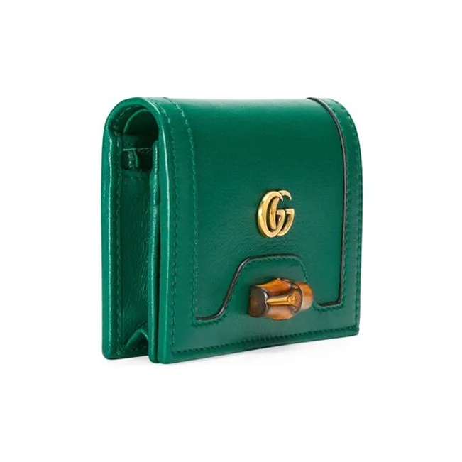 GUCCI Diana Leather Wallets Card Holders Women's Green-1