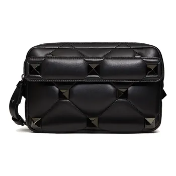 Valentino Roman Stud Soft Sheep Leather Shoulder Bag, Crossbody Bag Medium Size Men's Black