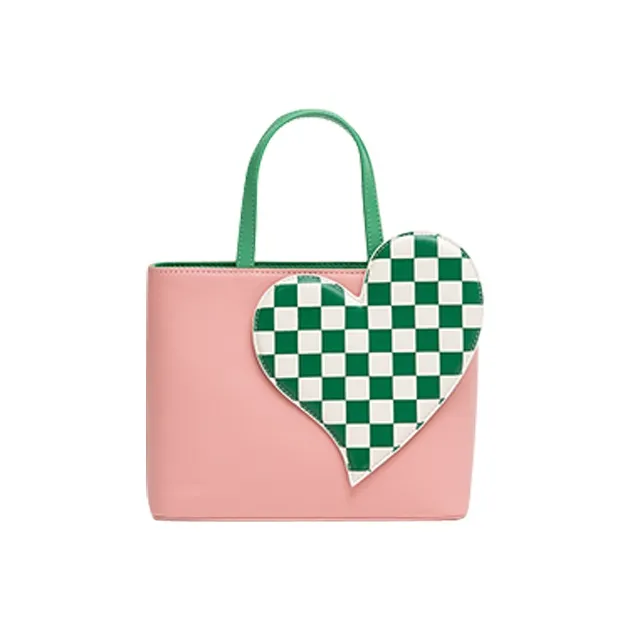 STAR TOWN Cow Leather Heart Bag, Checkerboard Bag, Crossbody Bag, Handbag Regular Women's Multicolor-4