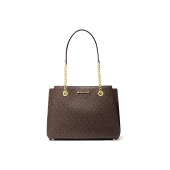 MICHAEL KORS Teagen Canvas With Leather Tote Bag, Shopping Bag, Handbag, Shoulder Bag Tubas Women's Brown