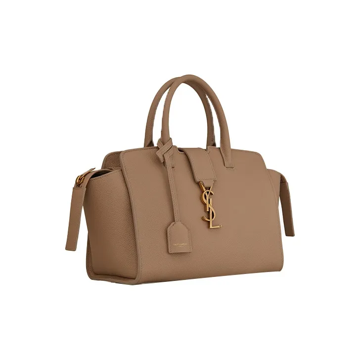 SAINT LAURENT Grain Leather Tote Handbag Unisex Taupe-1