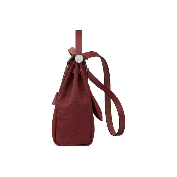 HERMES Herbag Zip Canvas With Leather Handbag Shoulder Bag Crossbody Bag Women's Burgundy-1