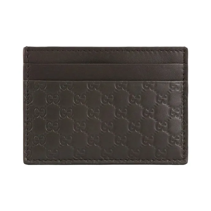 GUCCI Leather Card Holder Card Holder Men's Coffee-0
