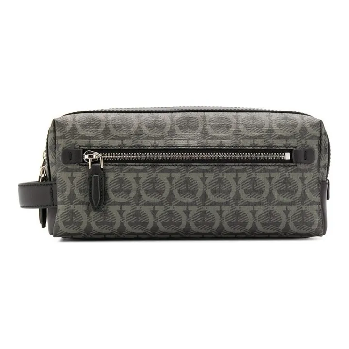 FERRAGAMO Cow Leather Toiletry Bag Men's Black-1