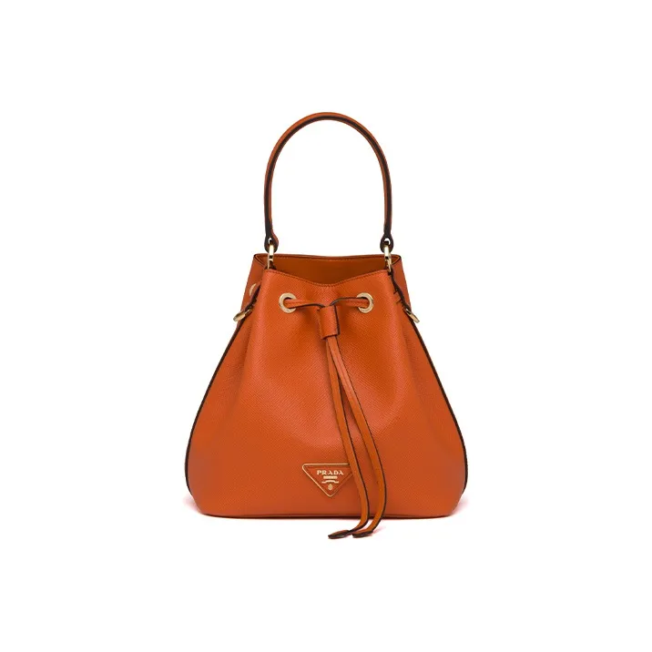 PRADA Saffiano Leather Bucket Bag Handbag Shoulder Bag Crossbody Bag Women's Papaya Orange-0