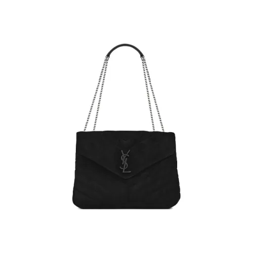 SAINT LAURENT Loulou Medium Suede Shoulder Bag Black