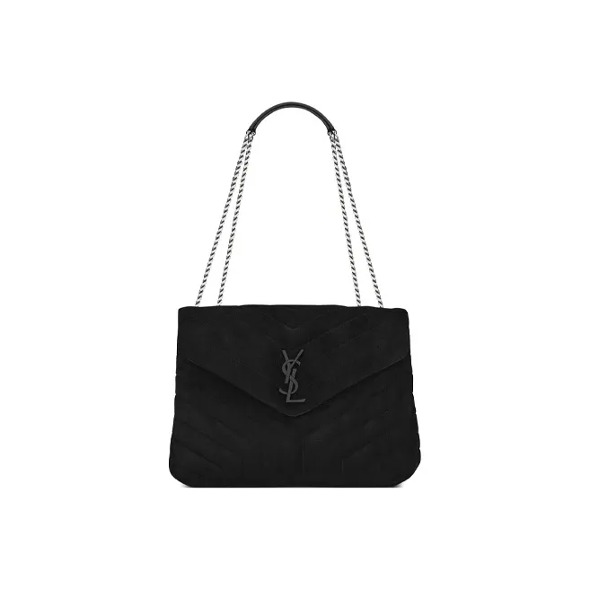SAINT LAURENT Loulou Medium Suede Shoulder Bag Black-0