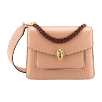 BVLGARI Serpenti Forever Cow Leather Chain Bag, Portable Crossbody Bag, Shoulder Bag Women's Beige