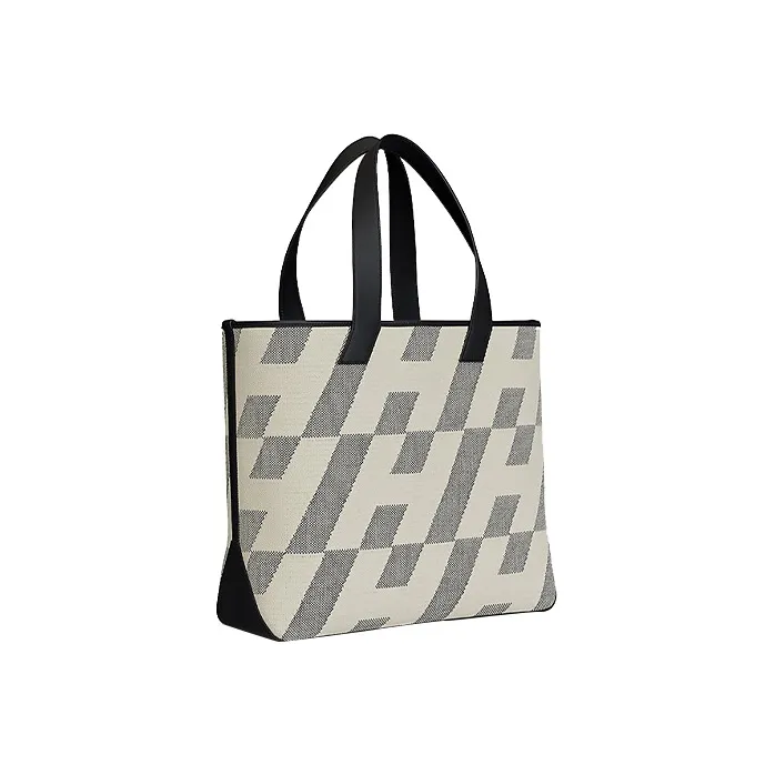 HERMES Cabas Motif Swift Fabric Cow Leather Handbag Women's Ecru/Noir Light Brown/Black-1