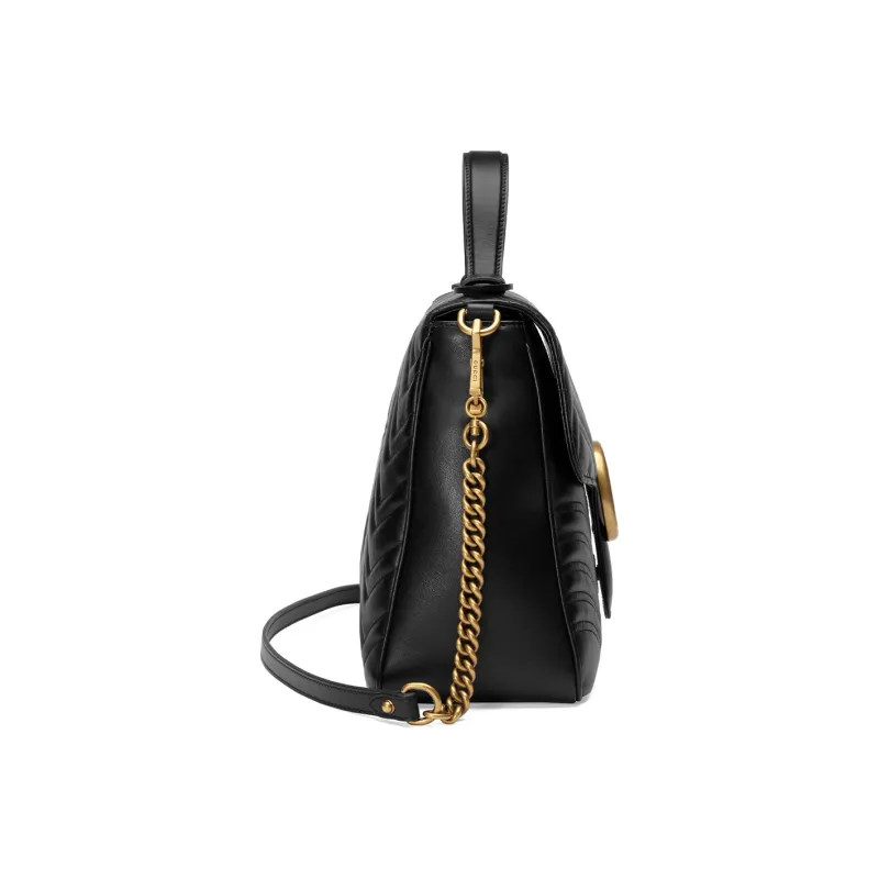 GUCCI GG Marmont Quilted Leather Chain Messenger Bag Shoulder Bag Crossbody Bag Handbag Medium Size Women's Black-2