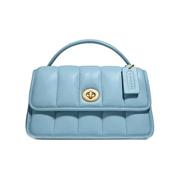 COACH Turnlock Sheepskin Leather Handheld Bag Crossbody Bag Medium Size Women's Peacock Blue