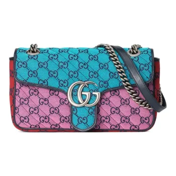 GUCCI GG Marmont Leather Patchwork With Canvas Chain Crossbody Bag Shoulder Bag Women's Multicolor