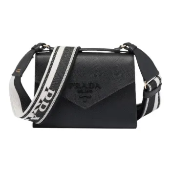 PRADA Monochrome Saffiano Leather One Shoulder Handbag Crossbody Bag Women's Black