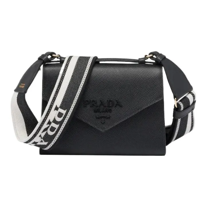 PRADA Monochrome Saffiano Leather One Shoulder Handbag Crossbody Bag Women's Black-0