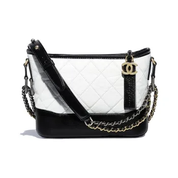 CHANEL Gabrielle Calfskin Hobo Bag, Crossbody Bag, Shoulder Bag Small Size Women's Black White
