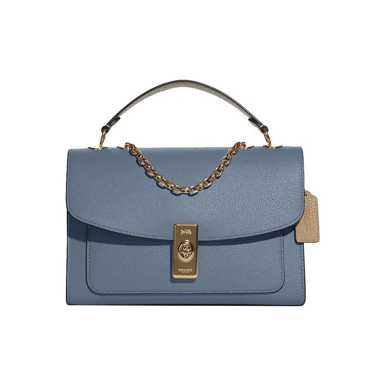 COACH Pebbled Leather Crossbody One Shoulder Handbag Medium Size Women's Blue-0