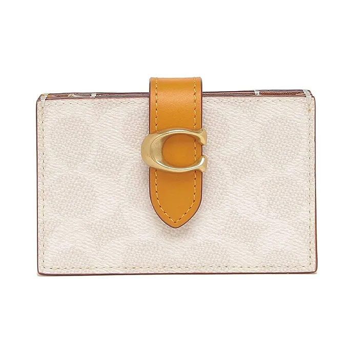 COACH Accordion Zip Monogram Canvas With Leather Card Holder Women's White Brown-0