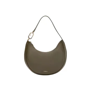 Furla Primavera Calfskin With Leather Shoulder Strap Crescent Moon Crossbody Bag Women's Sage Green