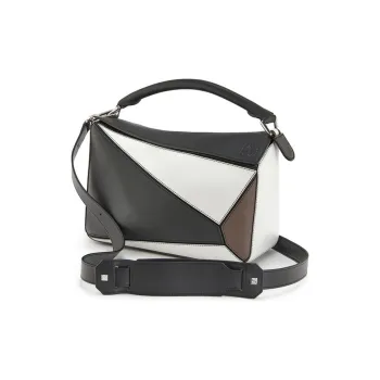 LOEWE Puzzle Classic Calfskin Geometric Bag Puzzle Bag Shoulder Bag Crossbody Bag Handbag Women's Black/Tan