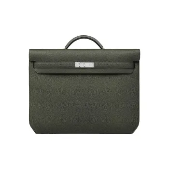 HERMES Kelly Depeches Cow Leather Handbag Men's Gray Green