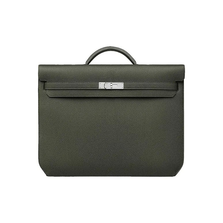 HERMES Kelly Depeches Cow Leather Handbag Men's Gray Green-0