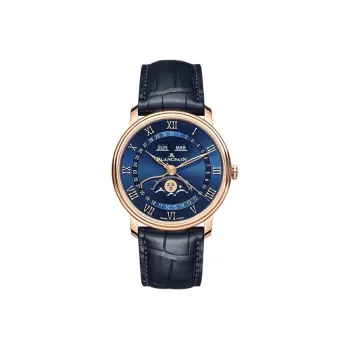 BLANCPAIN VILLERET Automatic Mechanical Movement Men's Watch Blue Dial Red Gold Watch Case Genuine Leather Strap