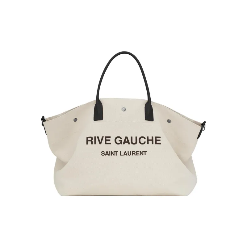 SAINT LAURENT Rive Gauche Canvas Tote Bag, Shopping Bag, Handbag Extra Large Women's Taupe/Black-1